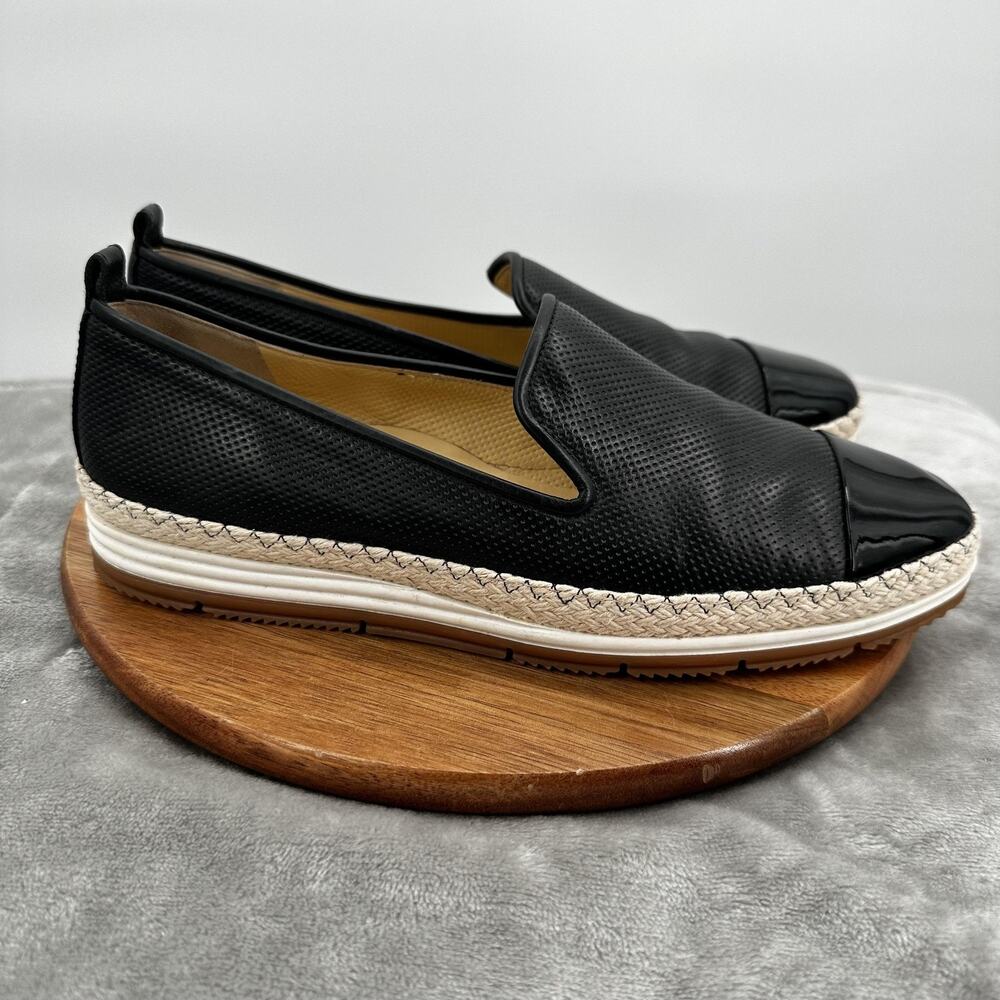 Paul Green Shoes Womens US 8.5 Black Leather Slip On‎ Espadrille Cap Toe Comfort